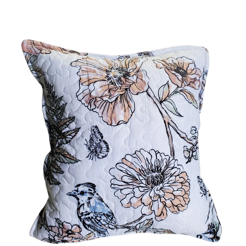 Homecrafted Floral Print Quilted Pillow Set Floral / Birds / Butterflies